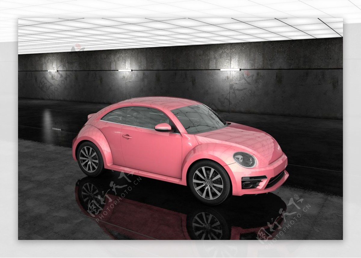 C4D模型粉色迷你小车标准渲染