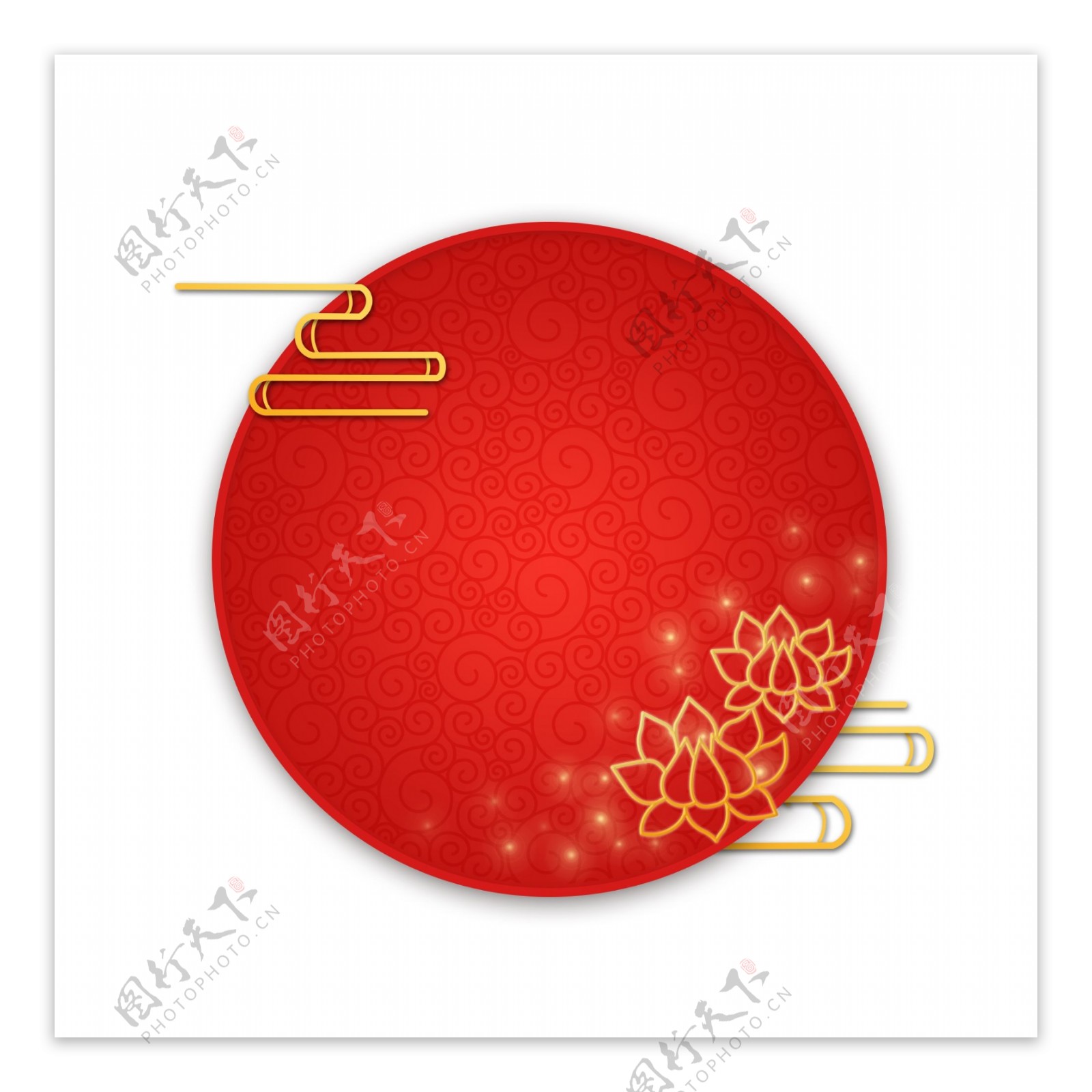 圆形红色荷花春节喜庆中国风边框