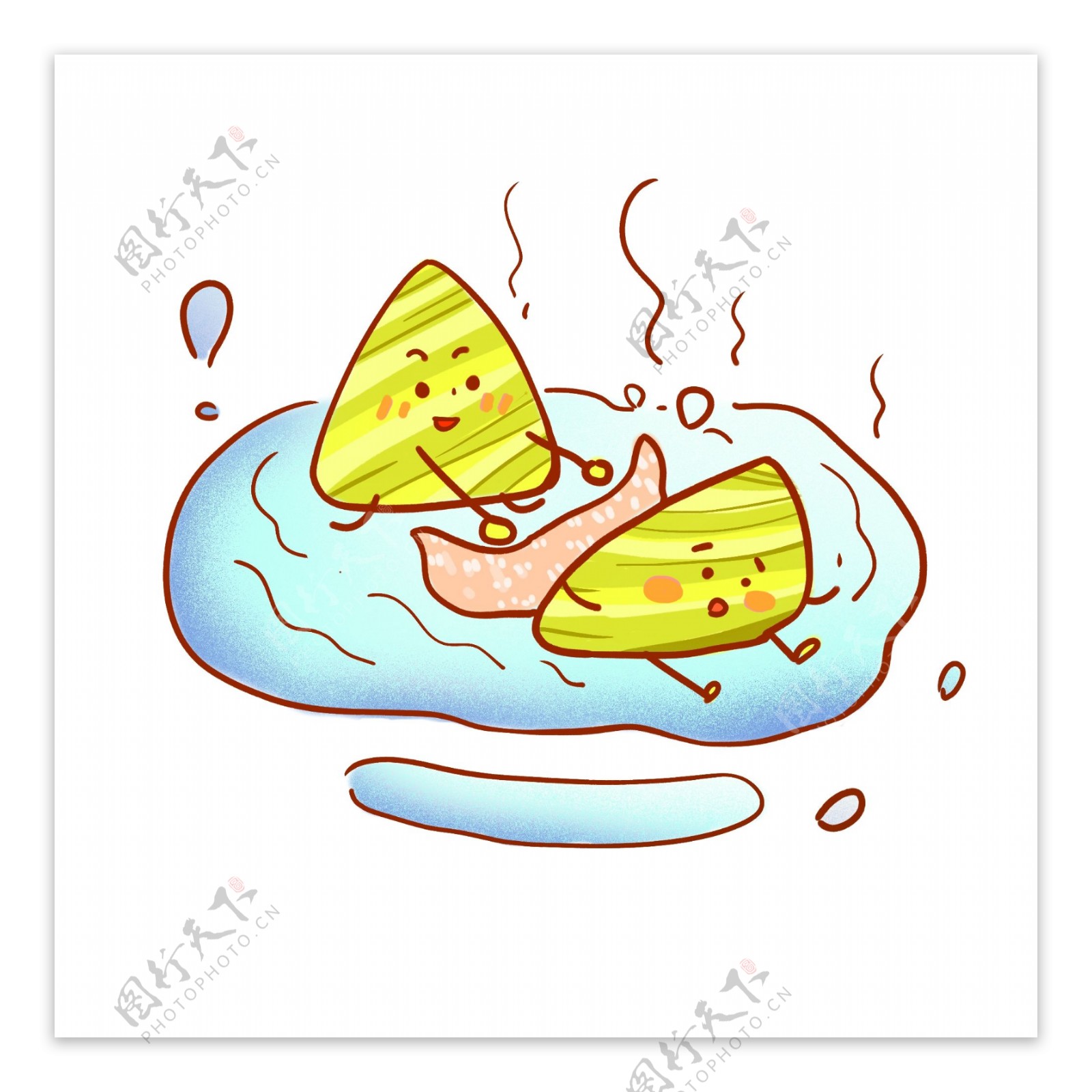 端午节粽子拟人卡通可爱洗澡设计元素