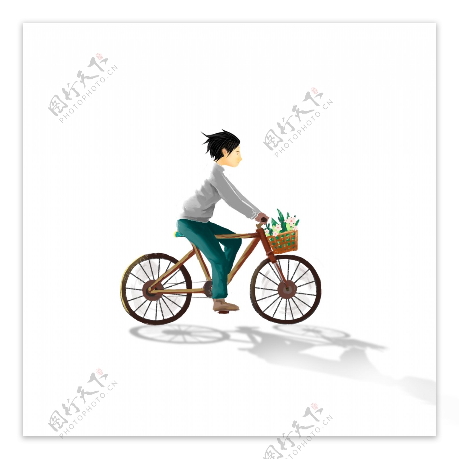 手绘一个骑自行车的男孩