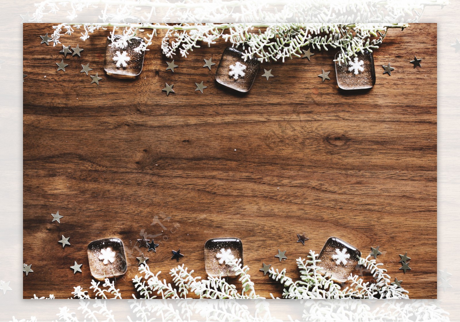 木板雪花冰块圣诞背景素材