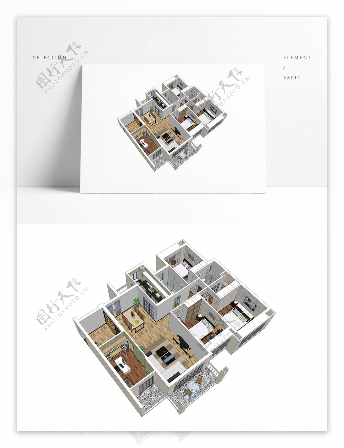 三房户型住宅设计SU模型