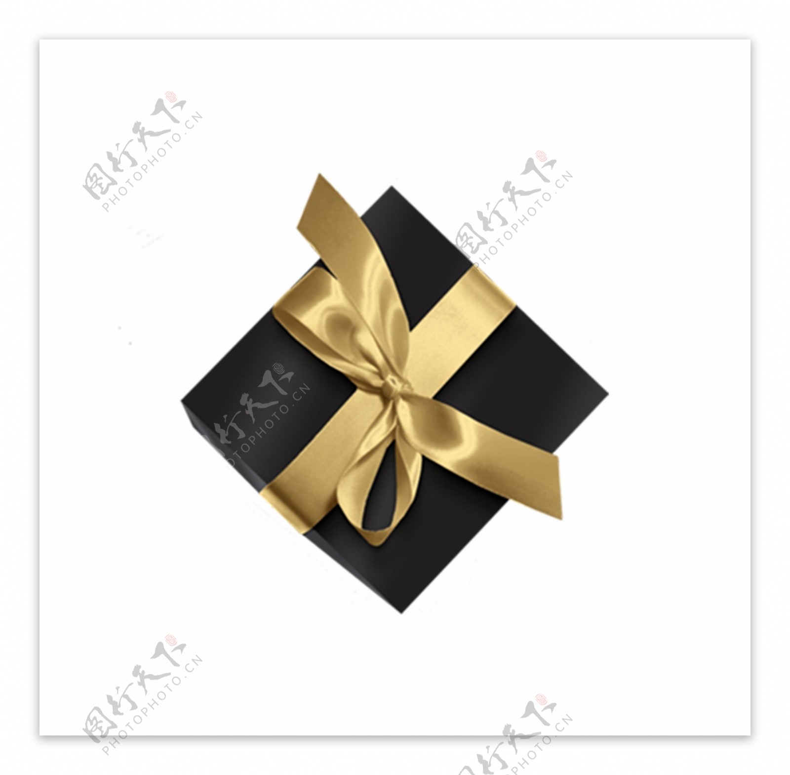 黑色盒子和金黄色丝带的礼物