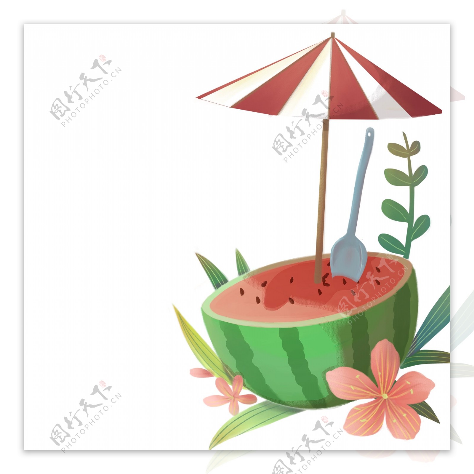 卡通夏天的西瓜伞免扣图