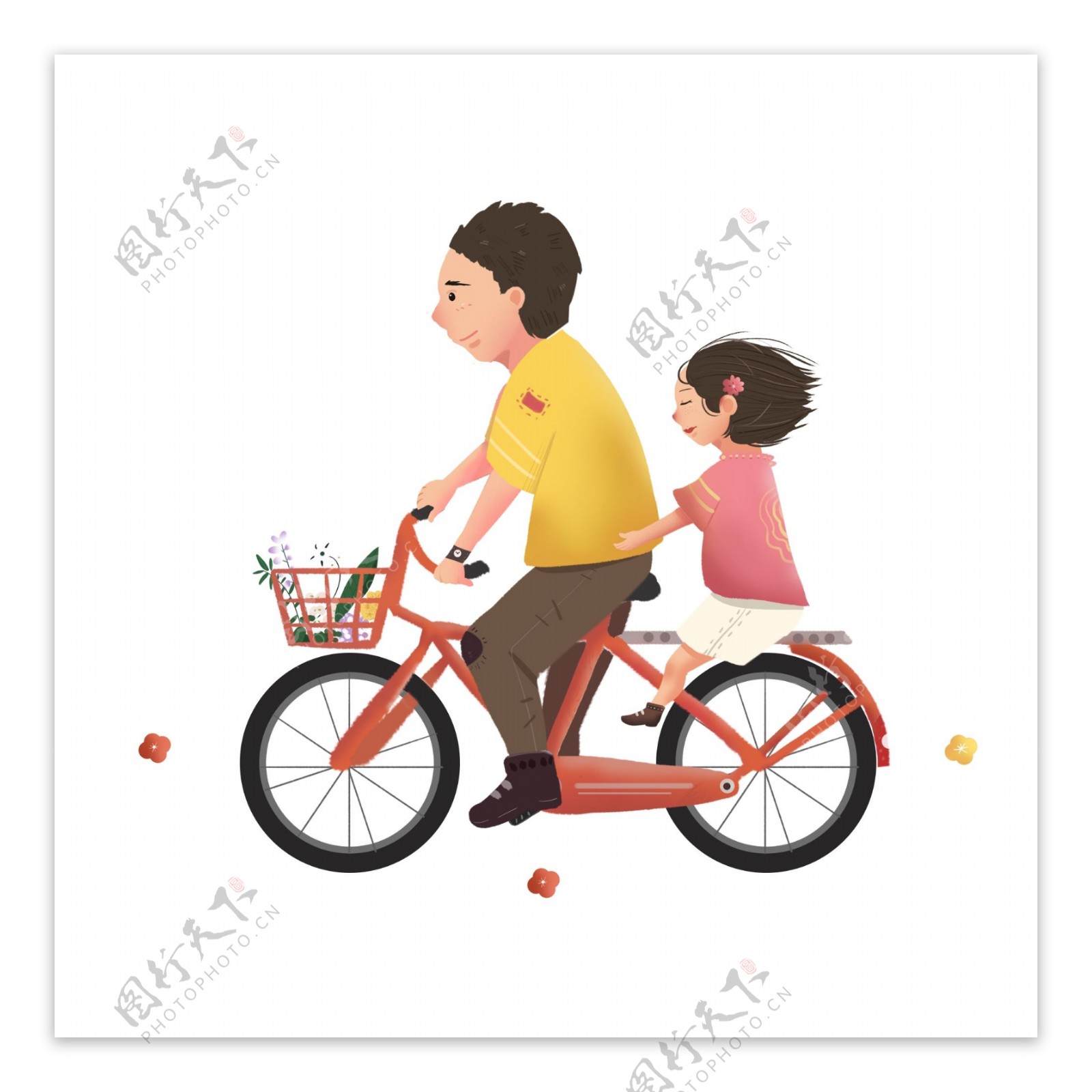 骑自行车的父女图案元素