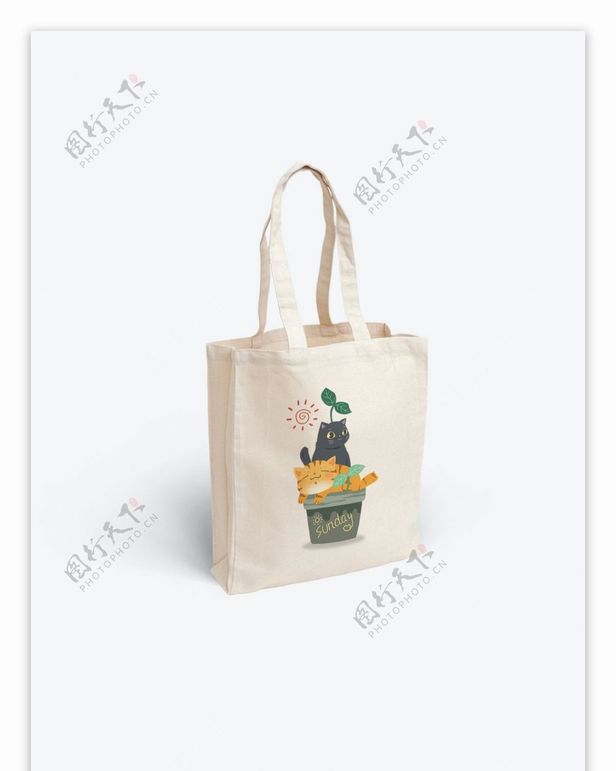 帆布袋设计包装猫咪花盆萌植物盆栽可爱阳光