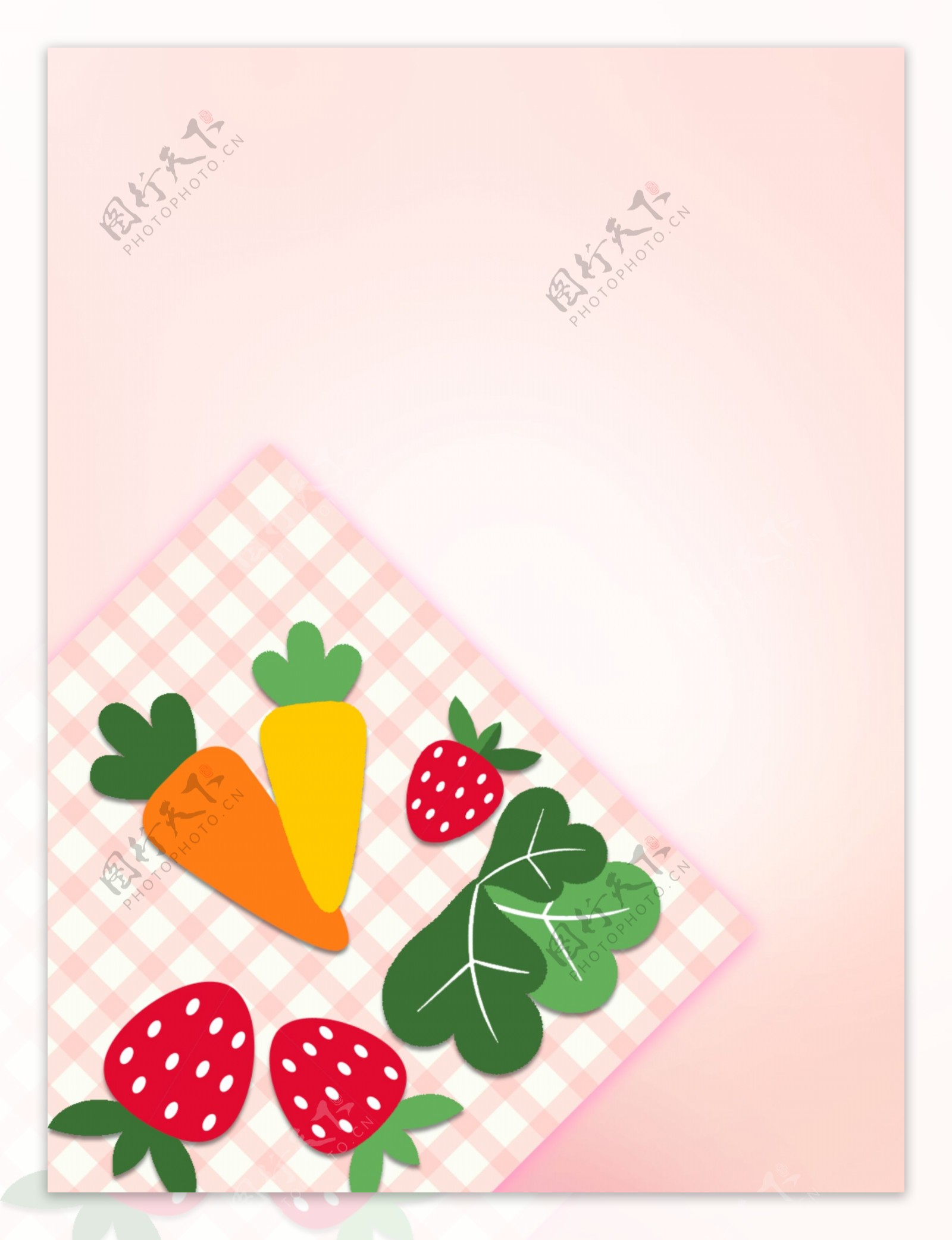 粉色小清新创意唯美手绘水果蔬菜背景设计