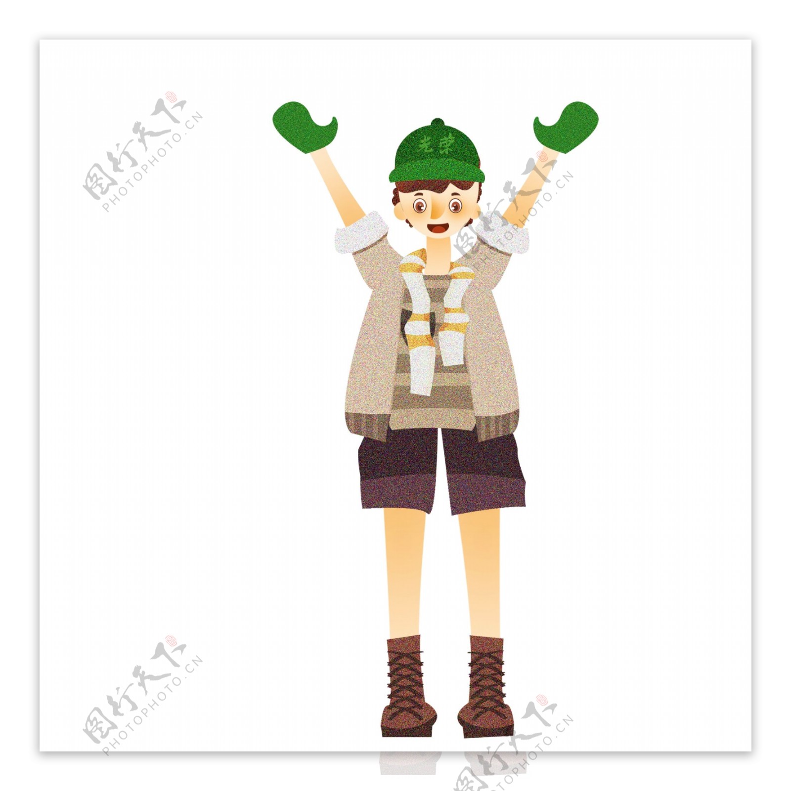 复古肌理一个带着绿帽的男孩