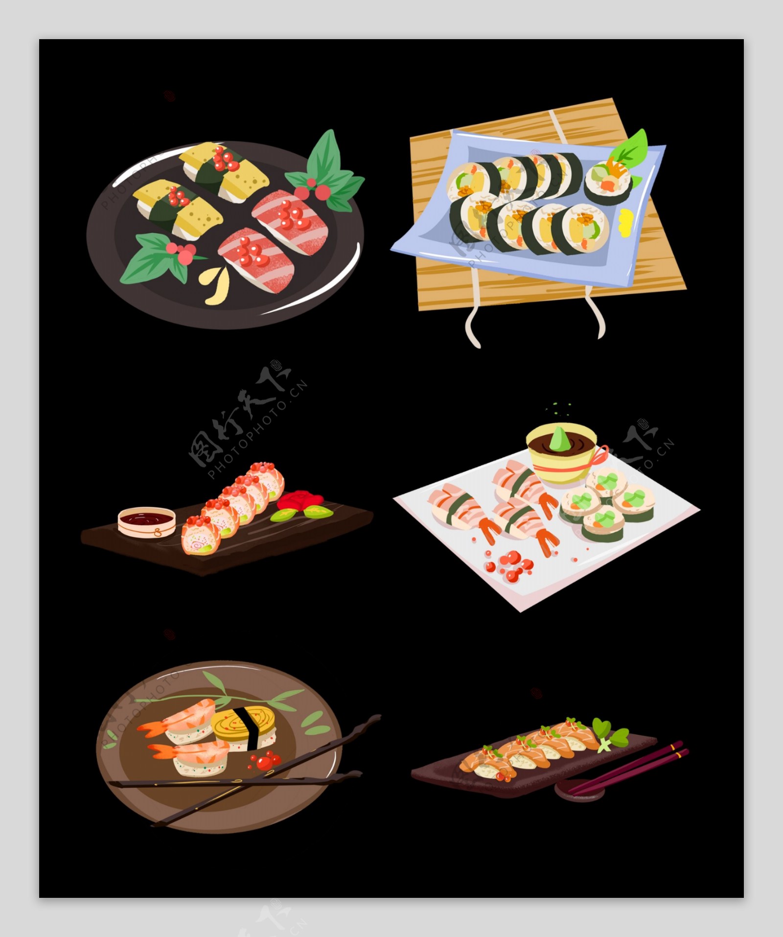 特色日式料理寿司刺身手绘插画