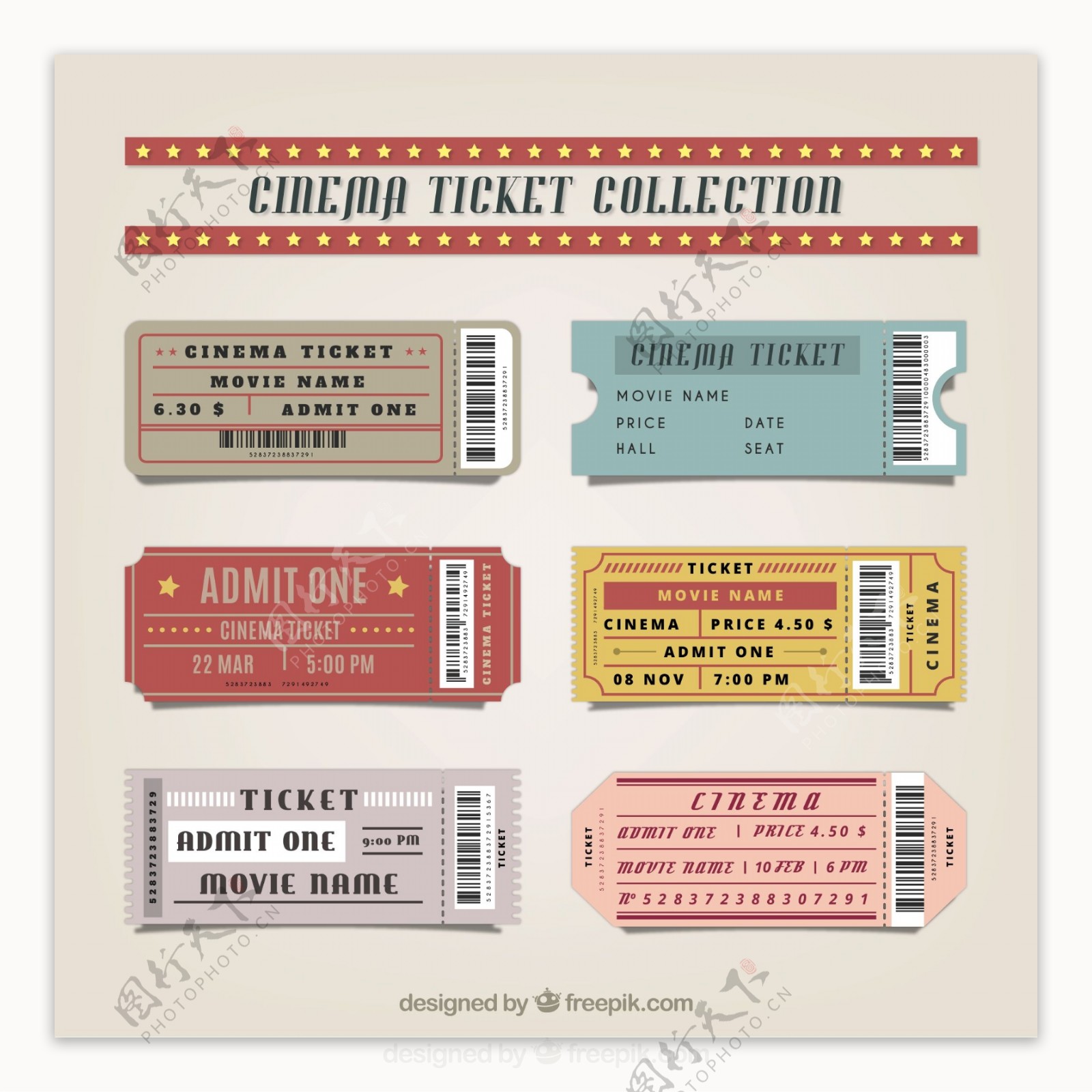 6款创意复古电影票设计