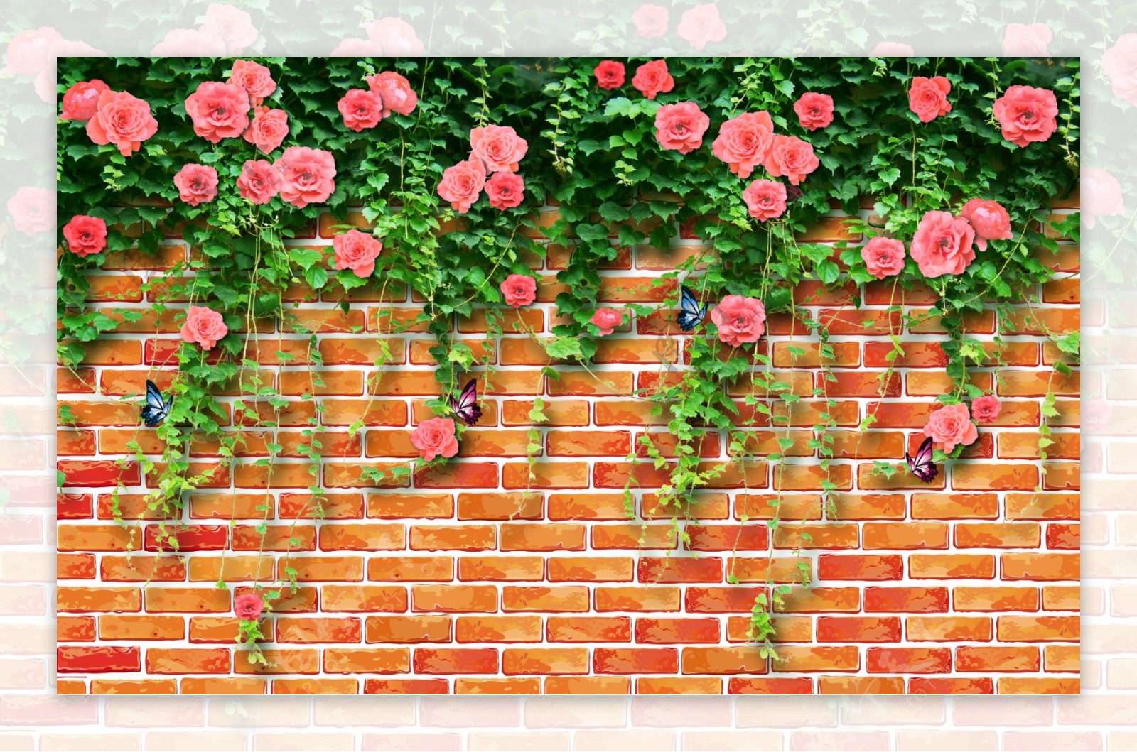 红砖花卉绿叶走廊背景绿植装饰