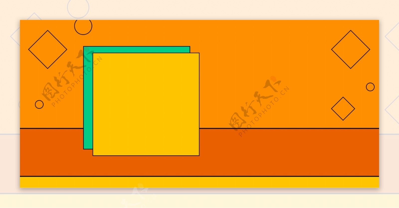 橙色主打线条方形banner背景