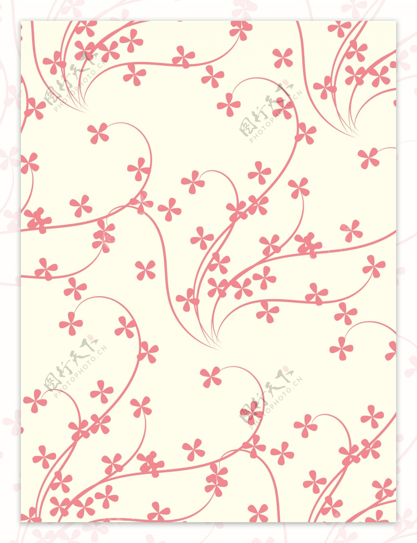 创意鼠绘粉色花朵背景
