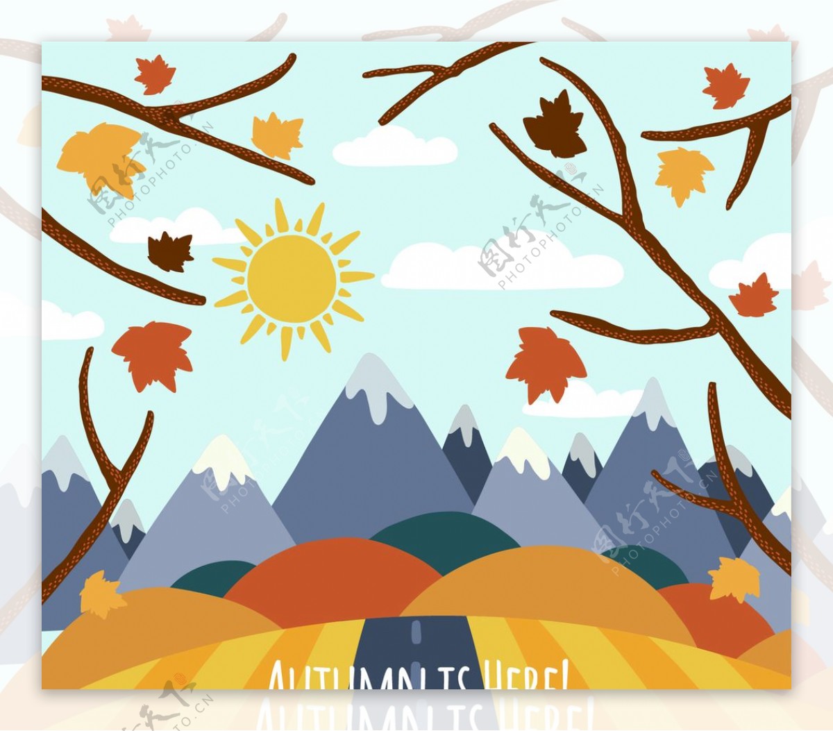手工绘制的秋季景观