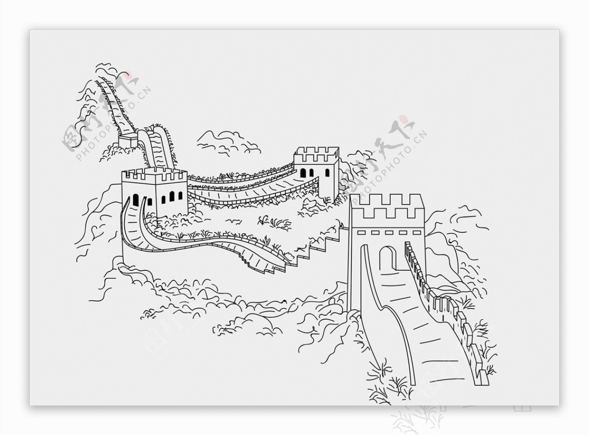 长城图片手绘,怎么画一个简单的长城,长城图片简笔画手绘_大山谷图库