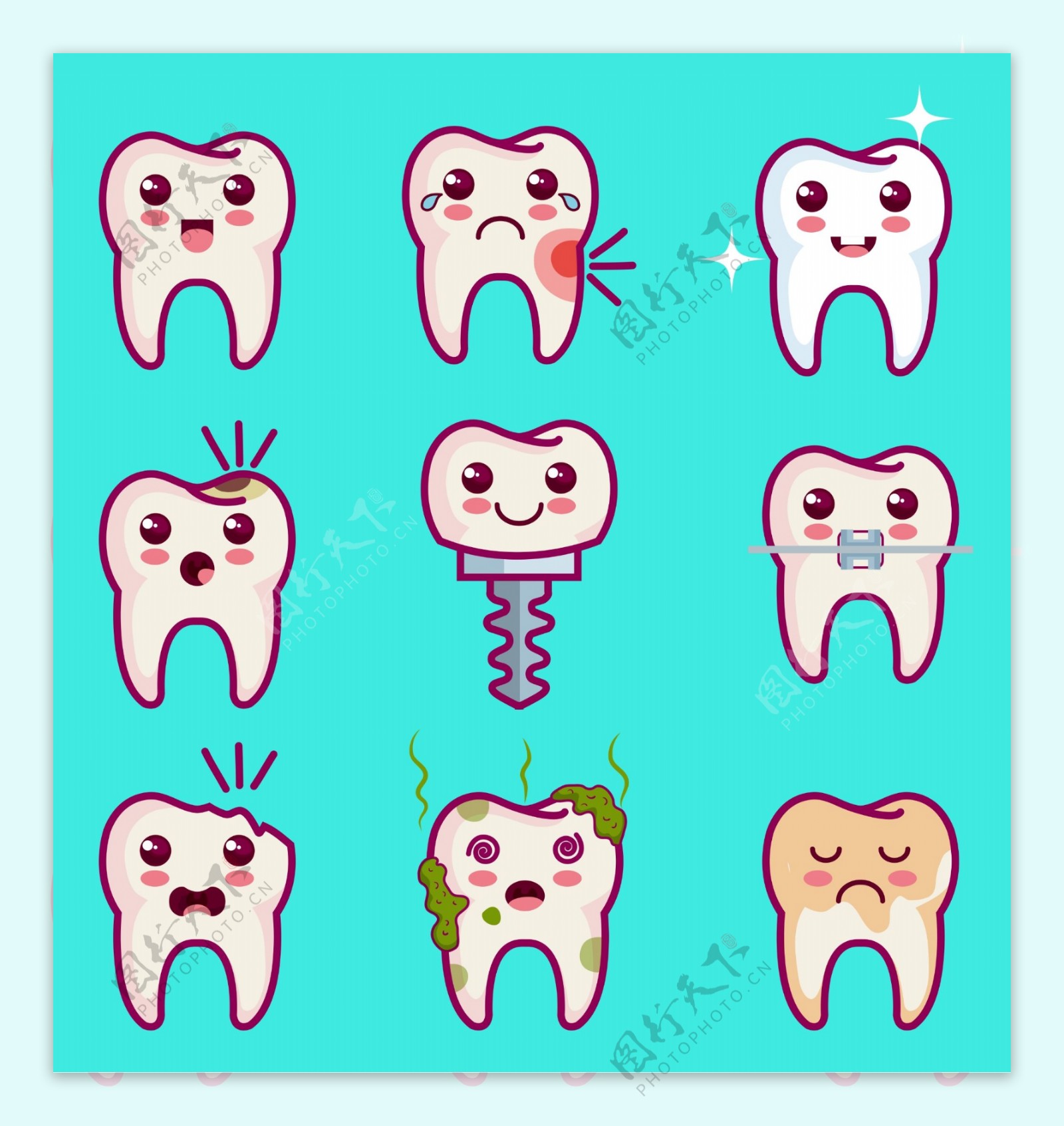 卡通牙齿牙科形象图标
