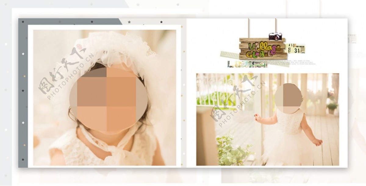 米色调宝宝儿童生日照相册模板