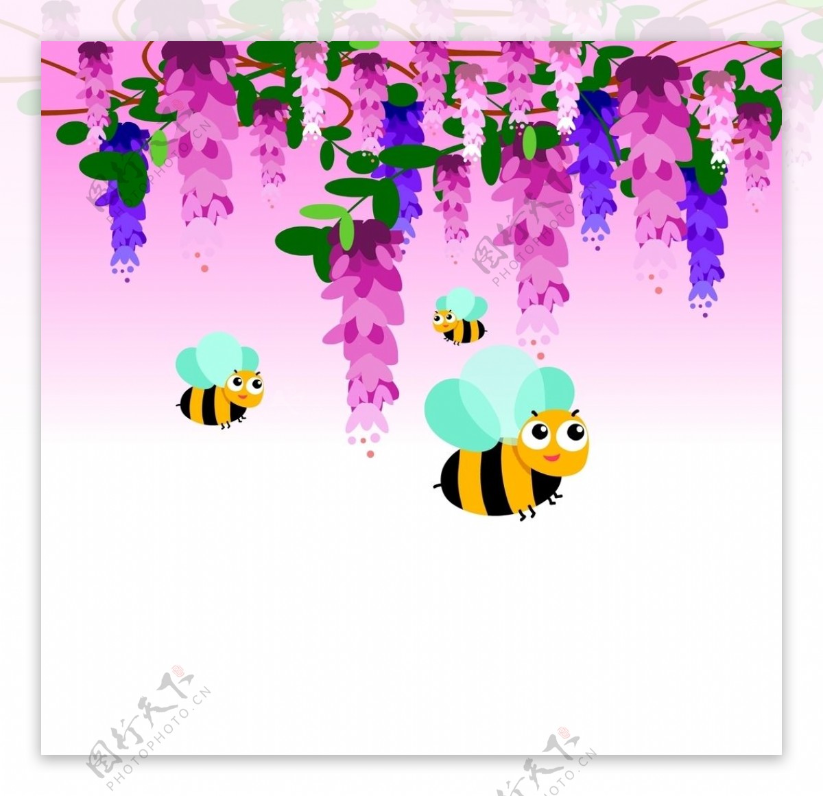 紫罗兰蜜蜂插画矢量