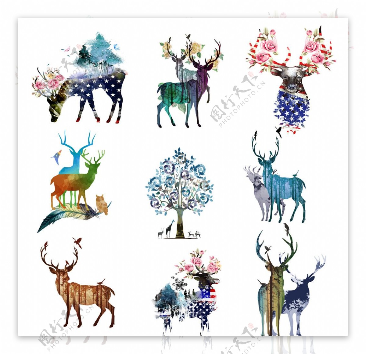 水彩動物鹿正面插畫元素手繪PSD圖案素材免費下載，可愛卡通圖片，尺寸2000 × 2000px - Lovepik