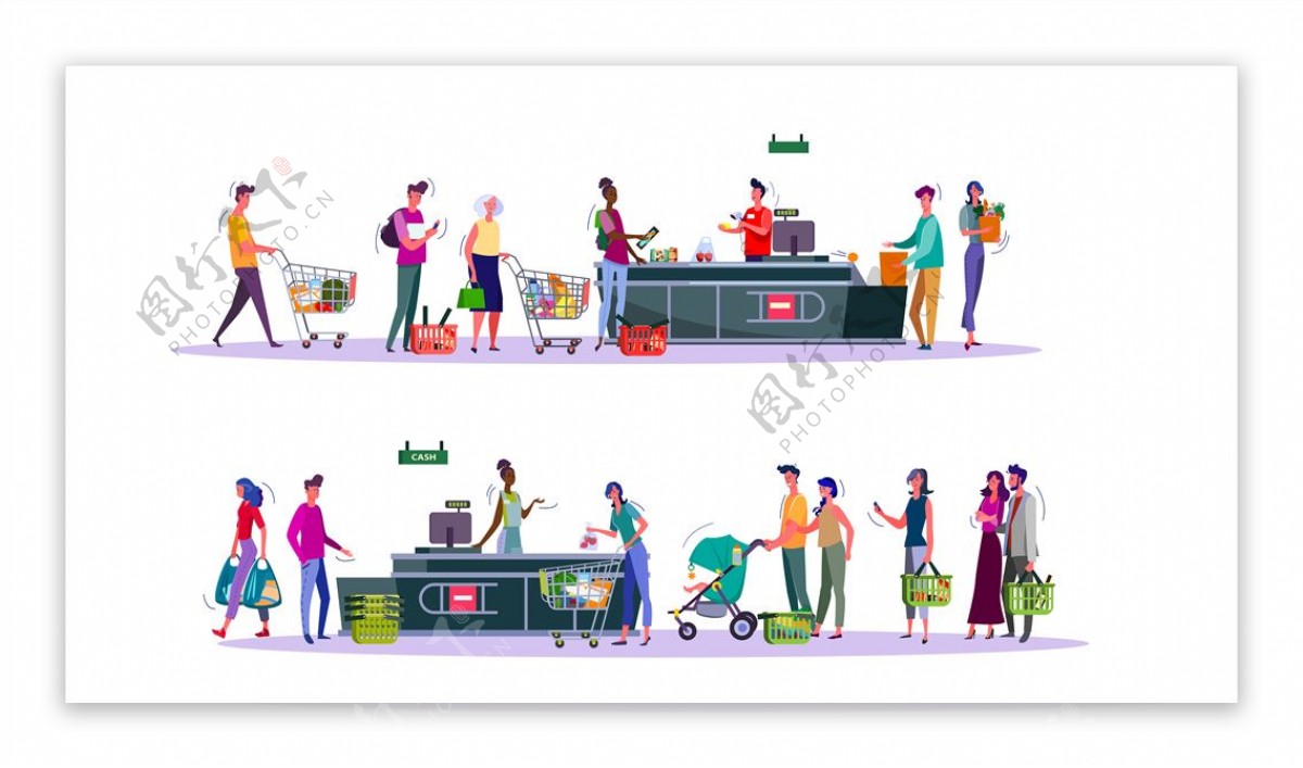 超市购物结账主题插画