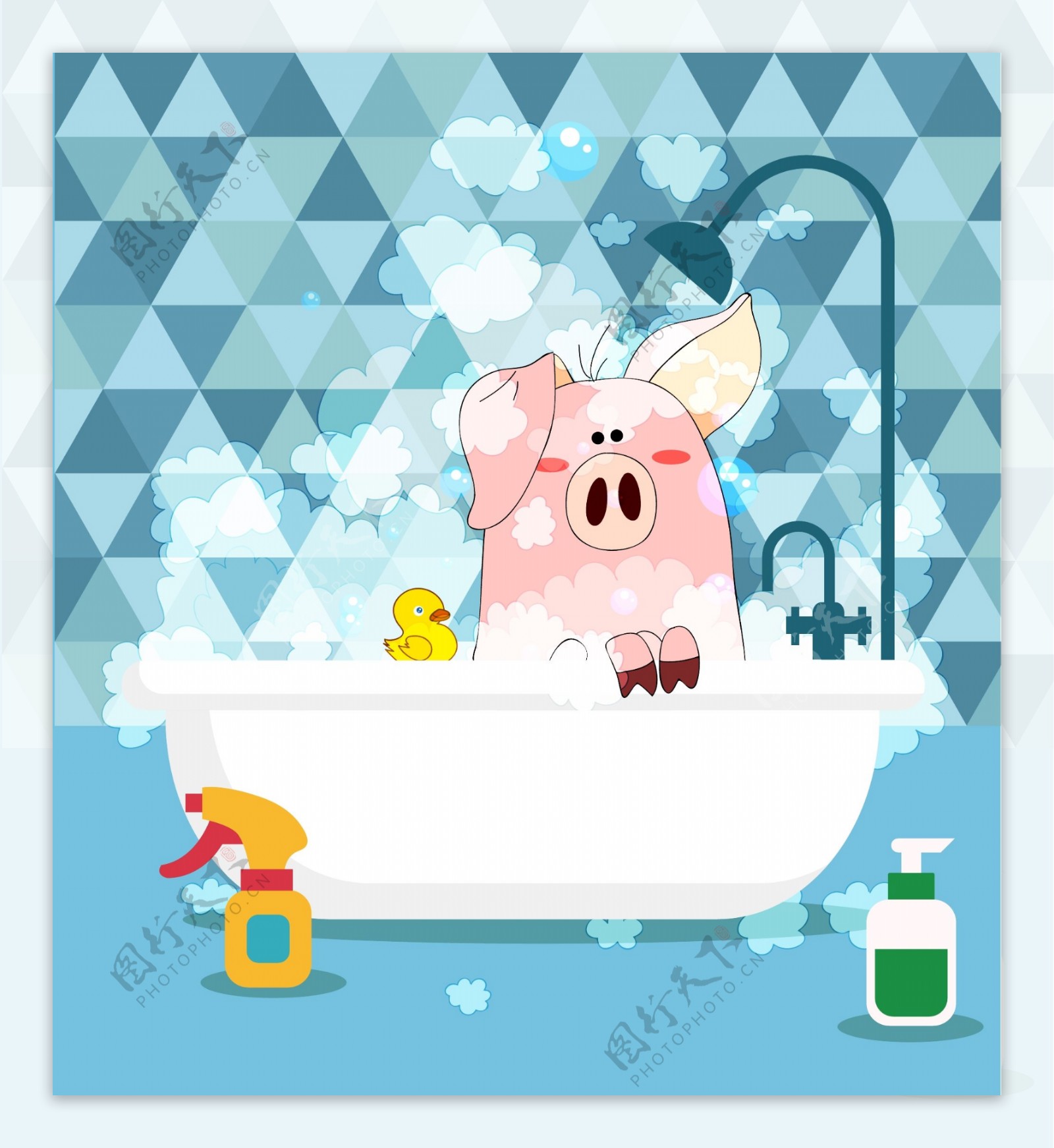 创意浴室洗澡的猪