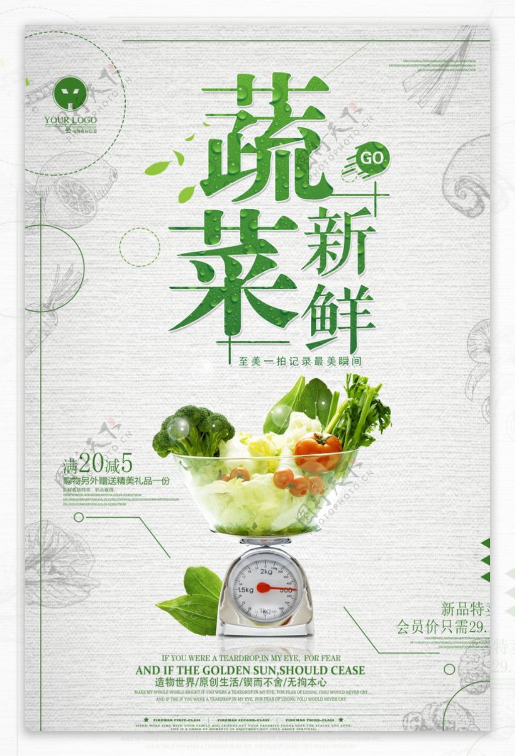 时尚大气新鲜蔬菜优惠活动海报