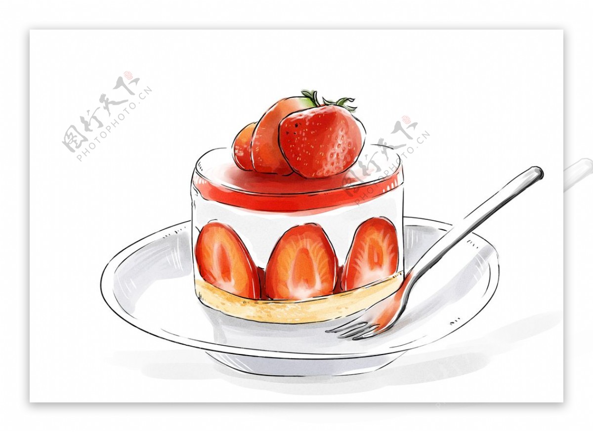草莓蛋糕手绘