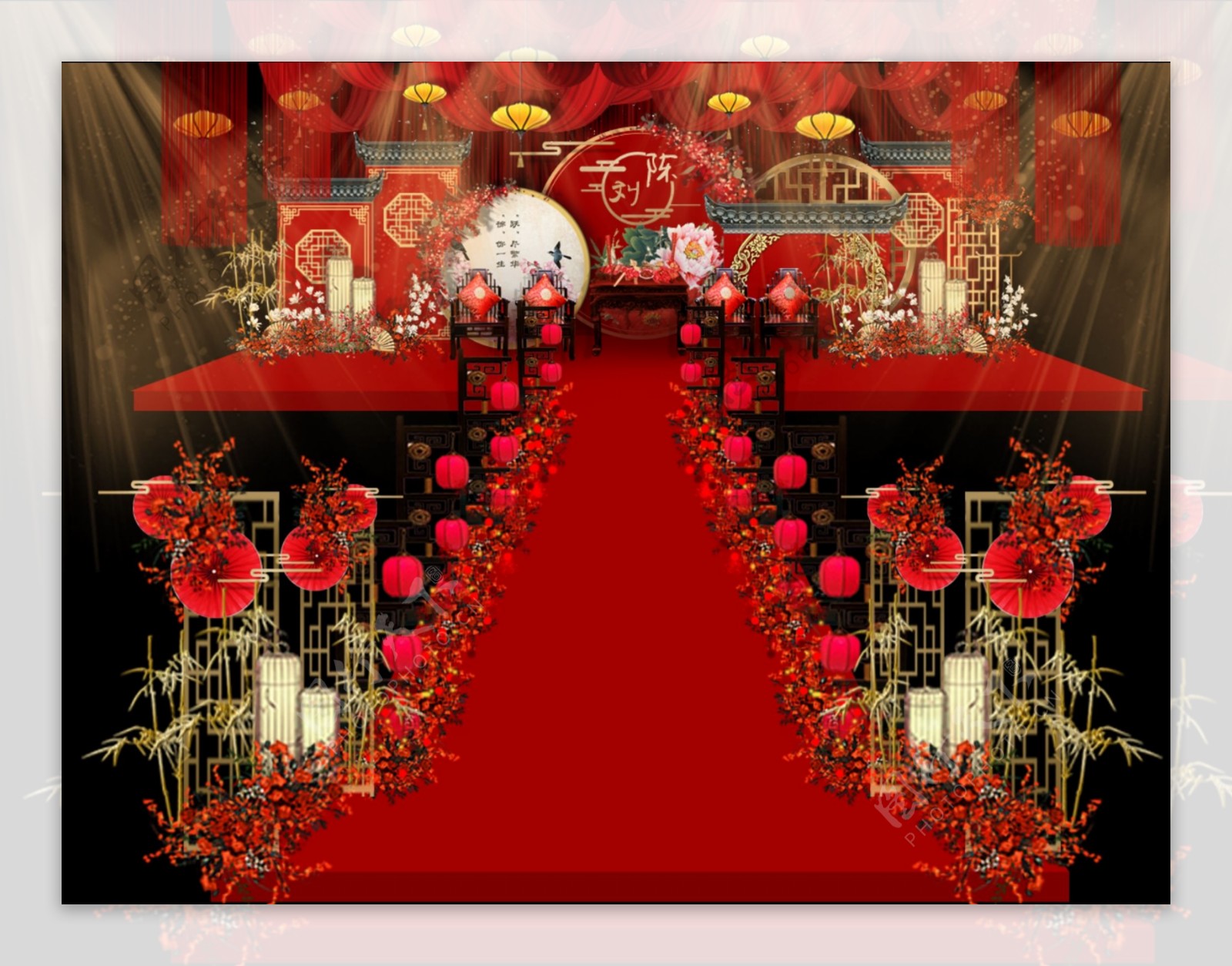 红色中式婚庆效果图