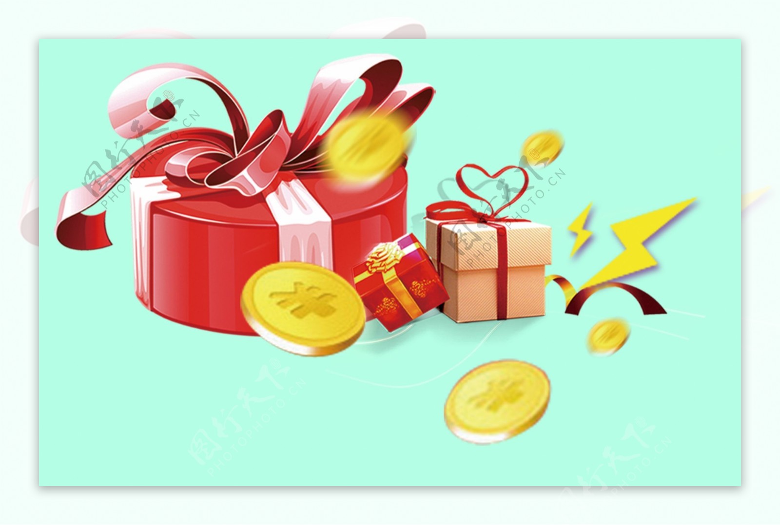 红色礼物盒金币装饰