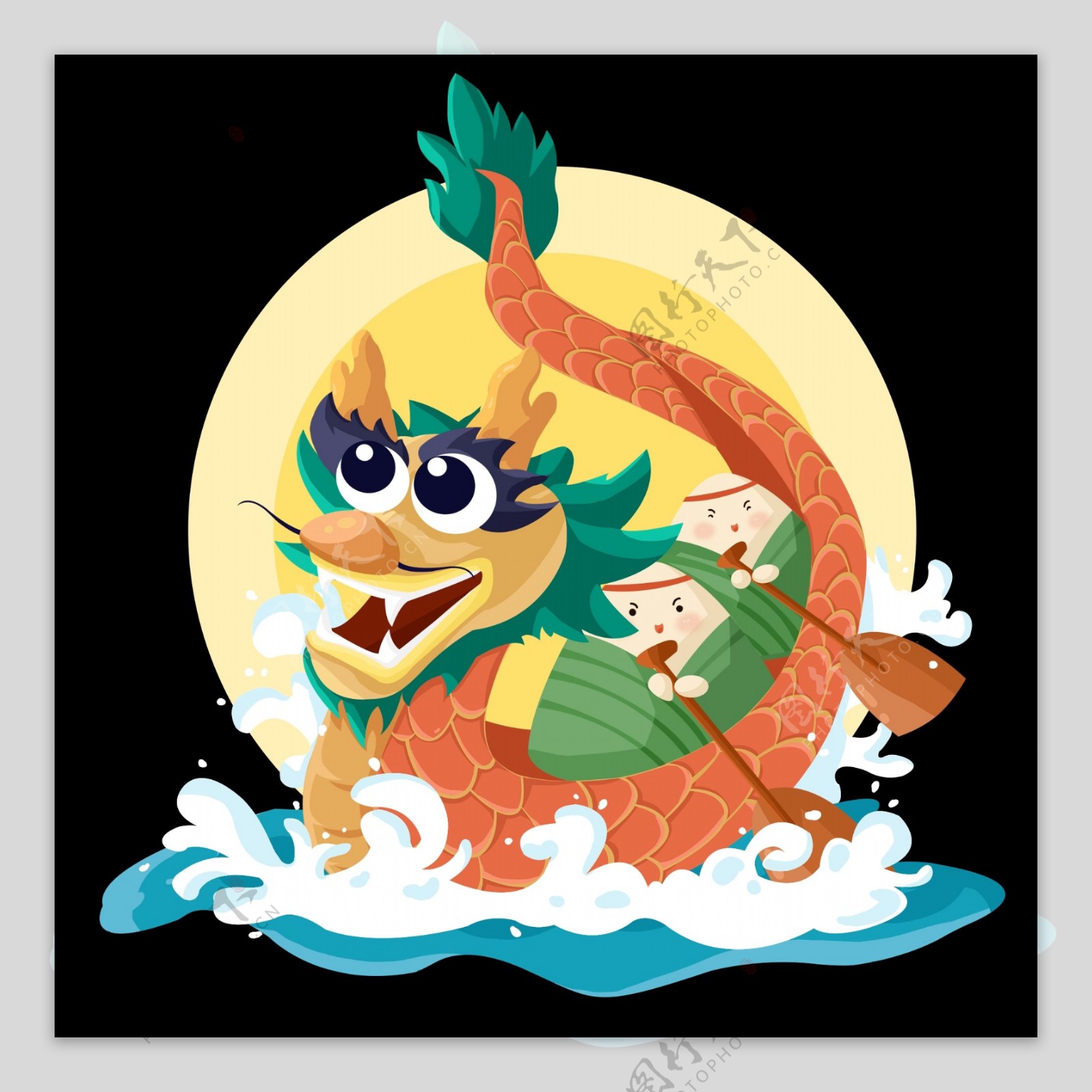 龙舟端午粽子主题插画古风传统