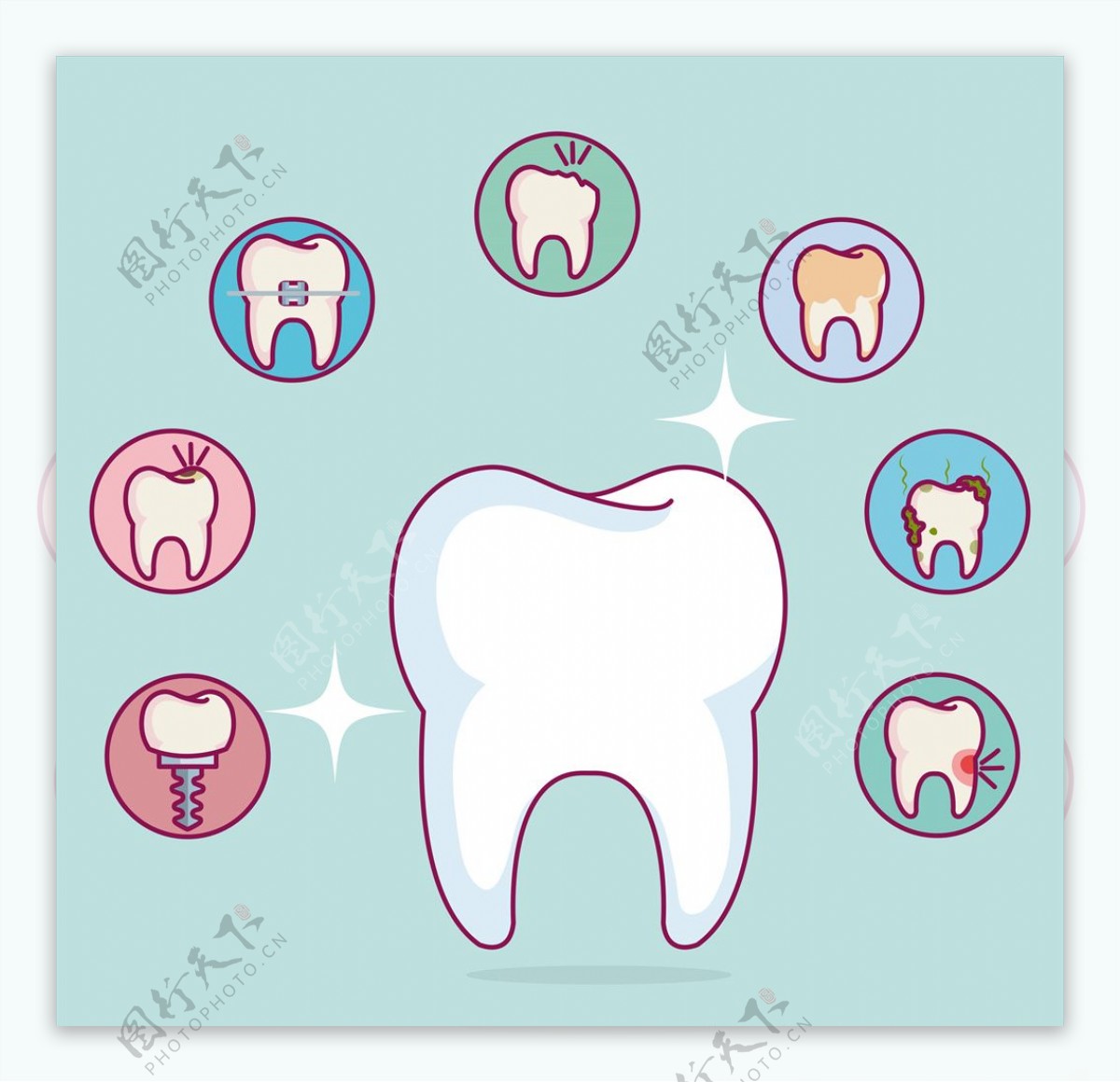 牙医牙齿护理矢量素材