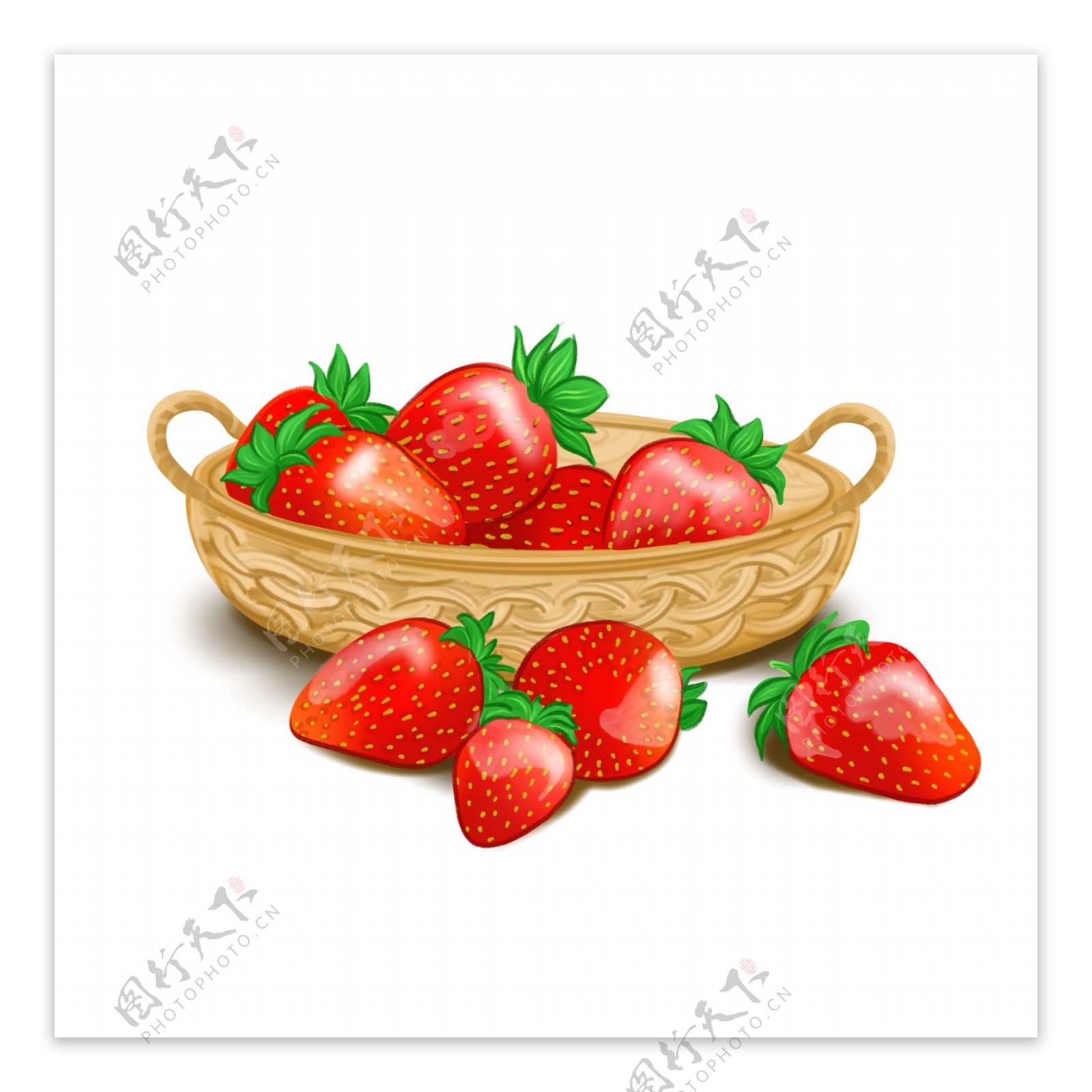 草莓红色手绘小清新水果篮子
