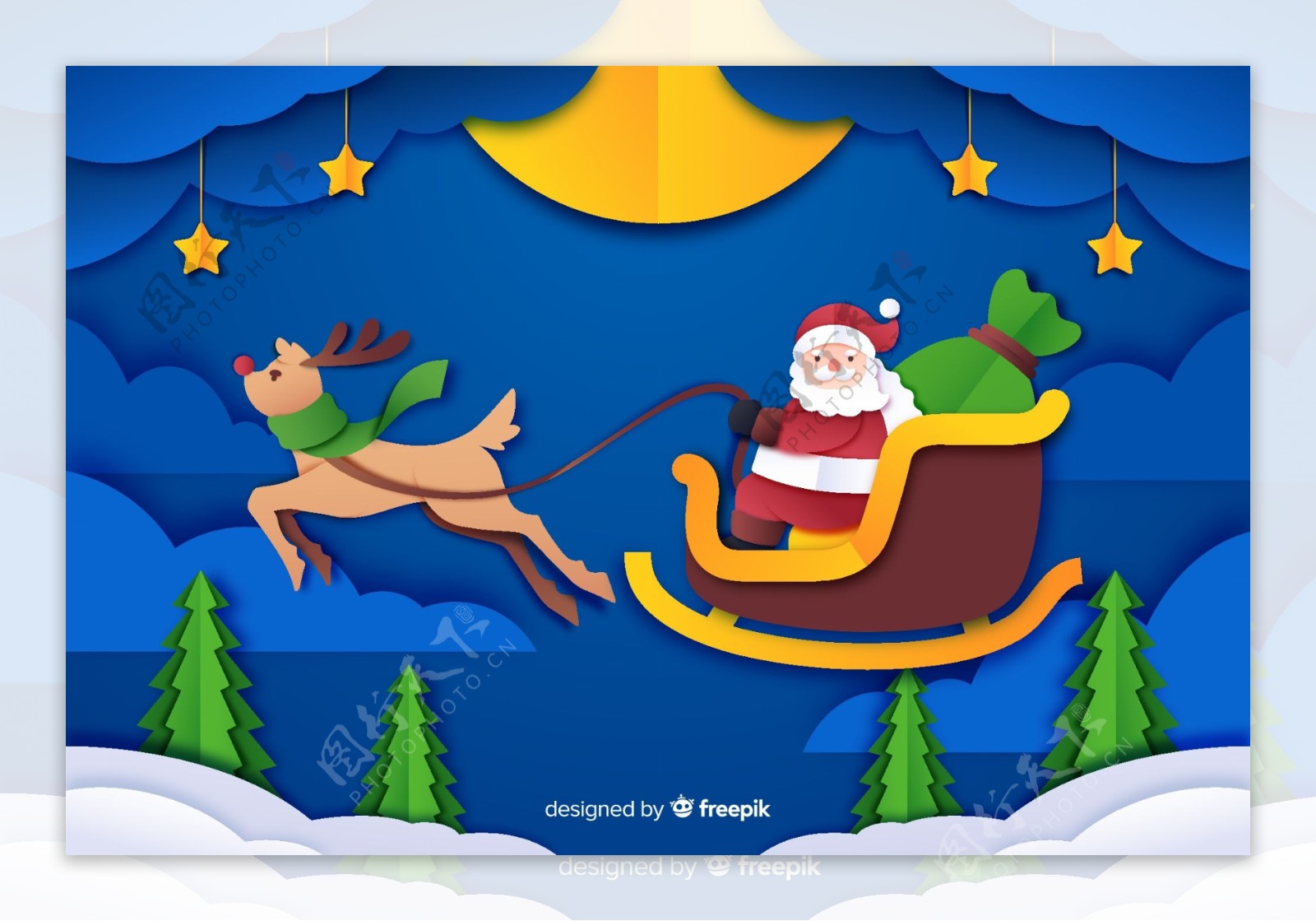创意圣诞雪橇圣诞老人卡片