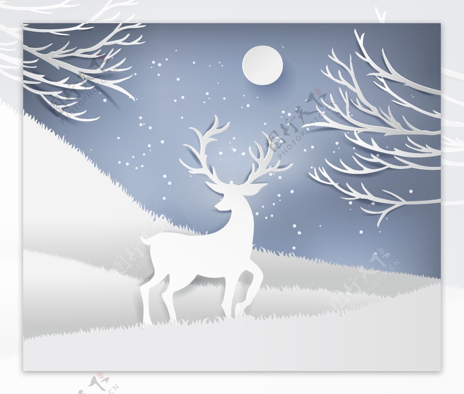 冬天立体麋鹿背景墙插画