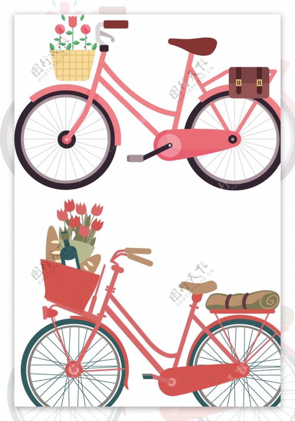 粉色鲜花自行车爱情结婚单车矢量