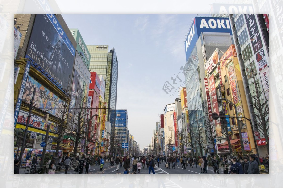 日式街头繁华城市天空背景素材
