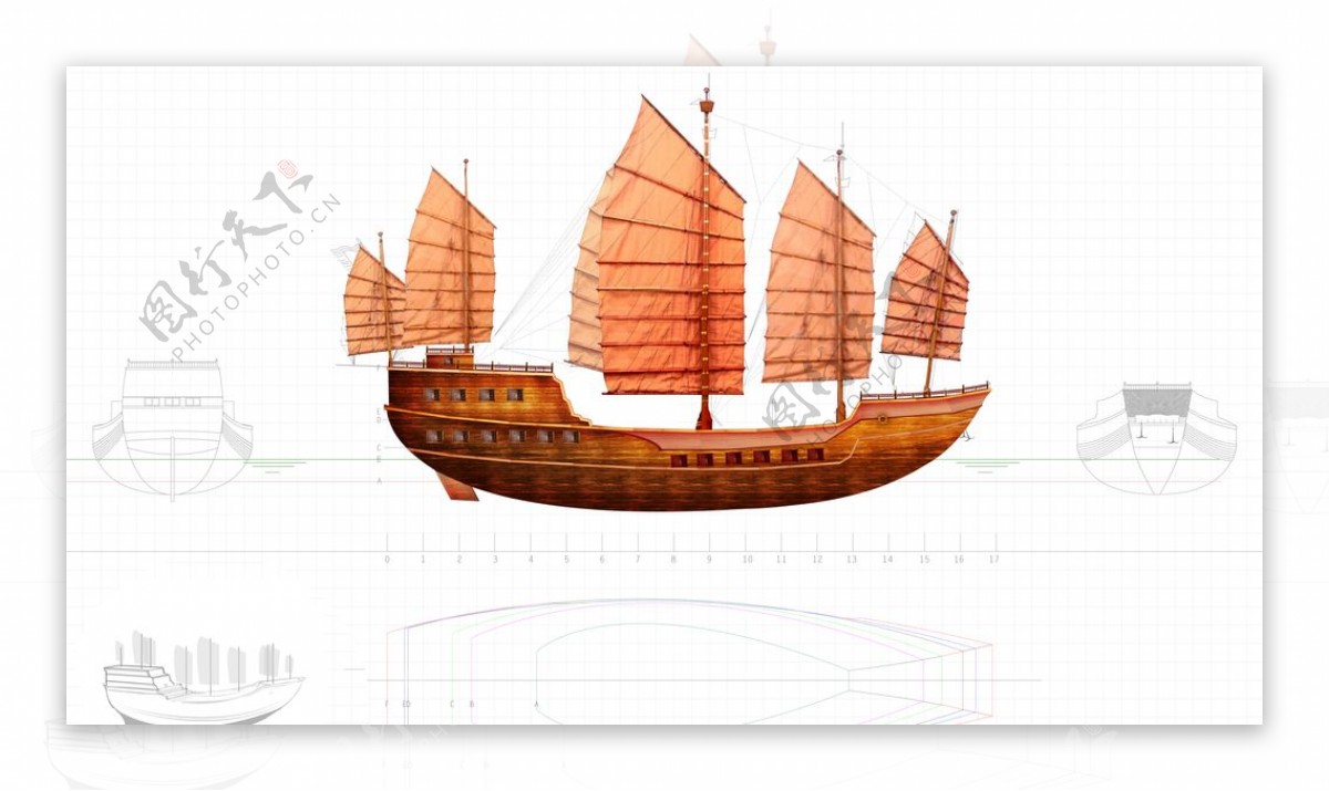 古代船只精细分层素材