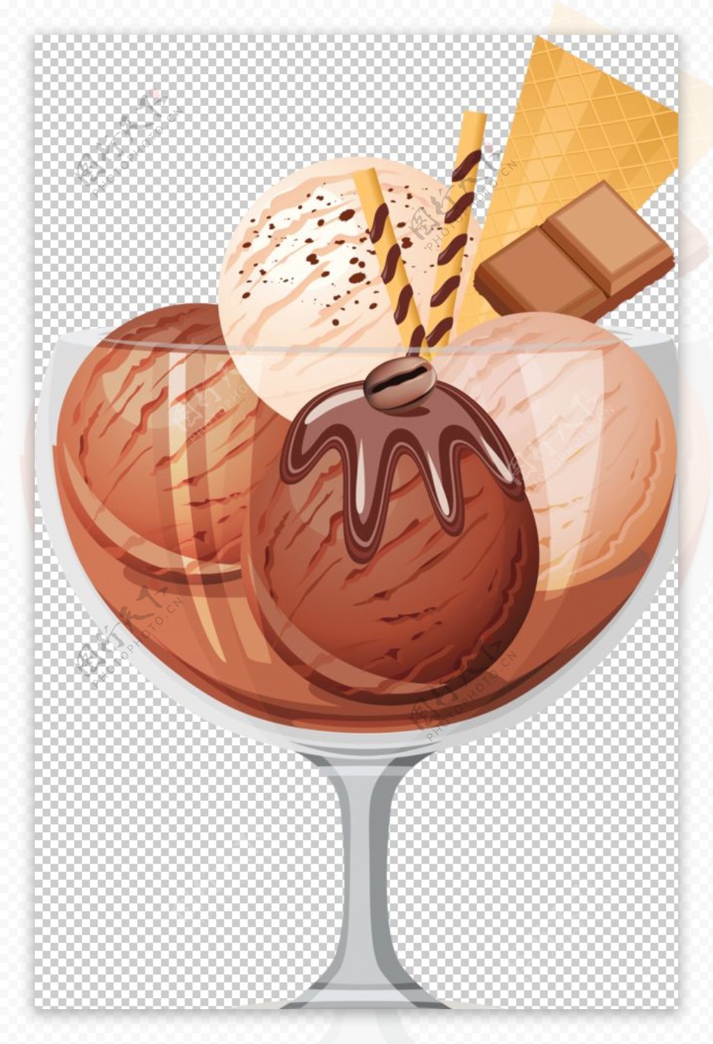 巧克力味卡通插画冰淇淋免抠素材