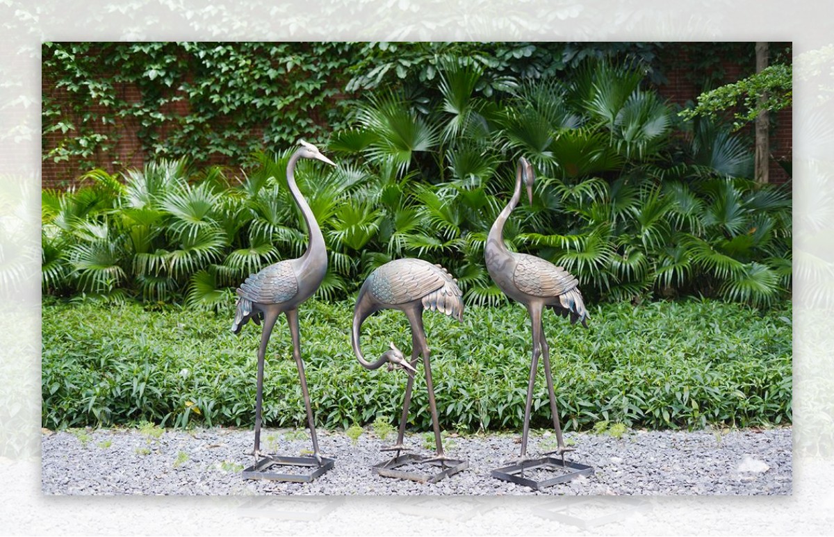 仿铜仙鹤雕塑园林水池景观设计