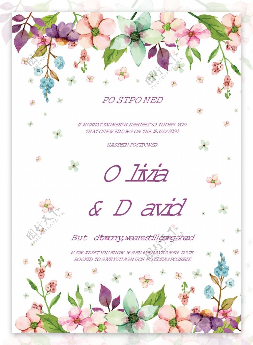 彩绘花朵装饰婚礼邀请卡