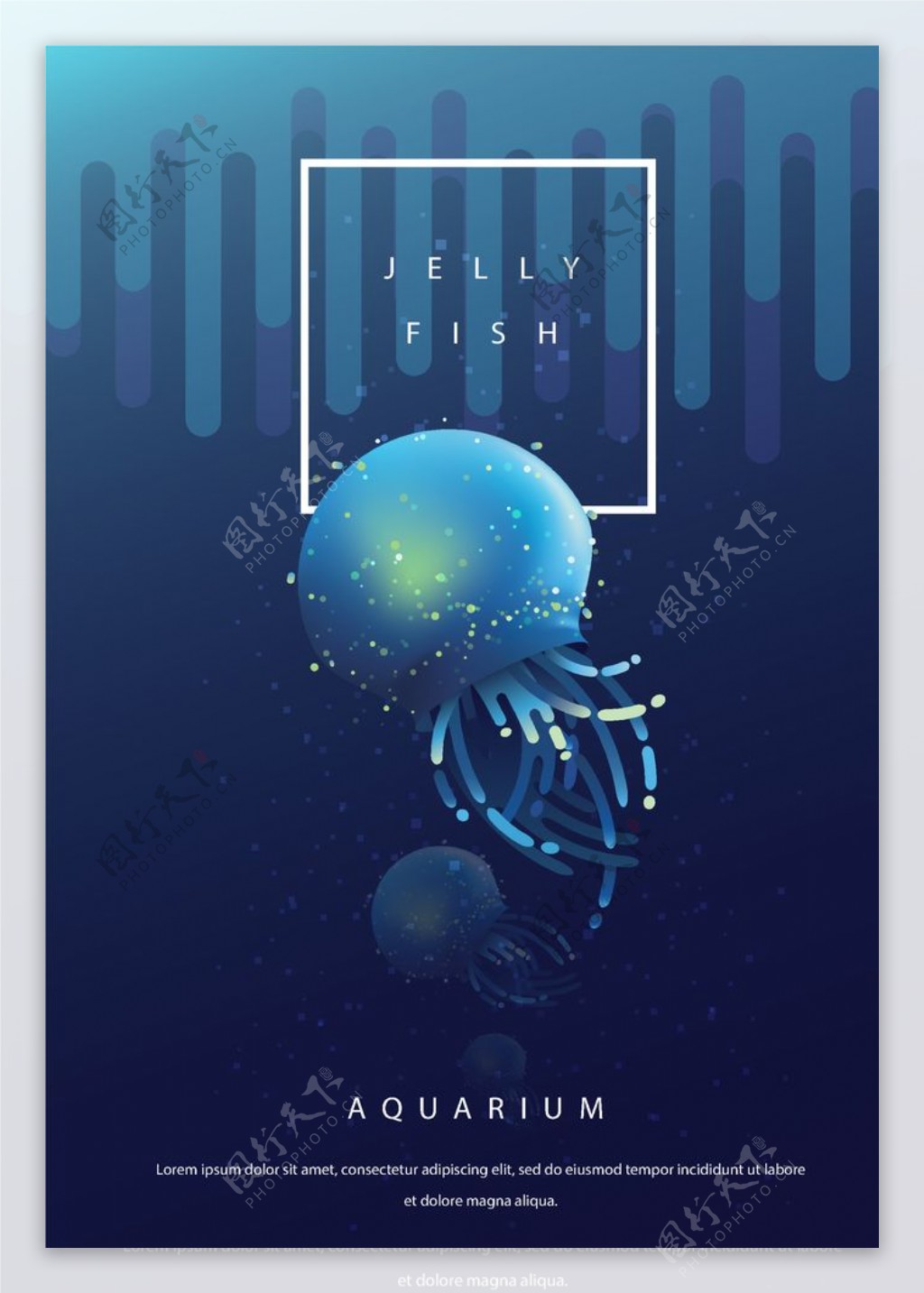 蓝色半透明手绘水母海报AI矢量