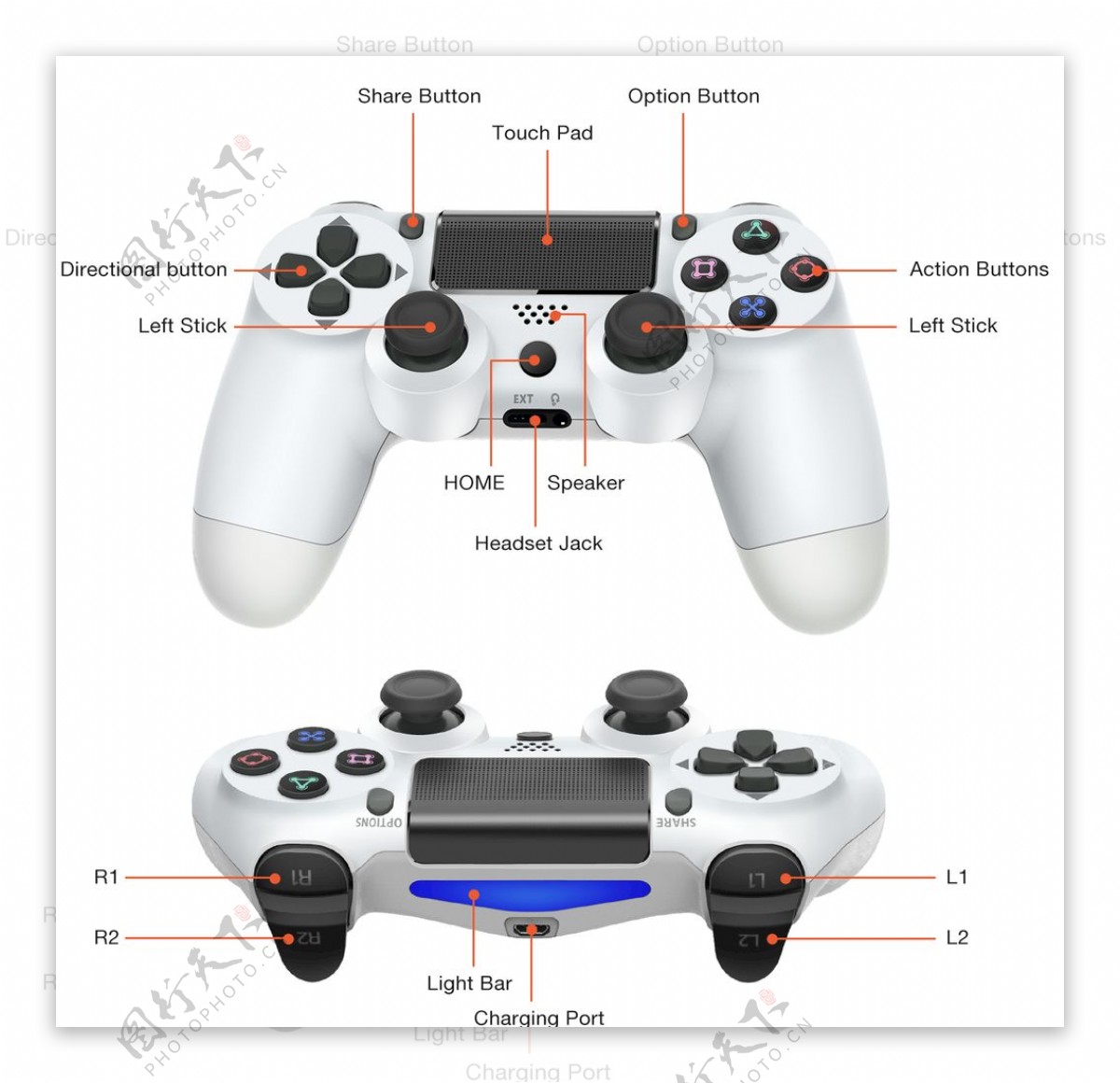 PS4无线手柄白色手柄尺寸