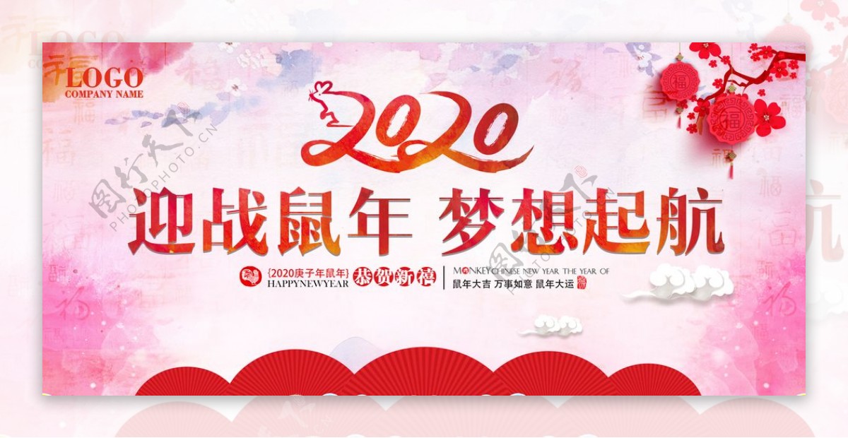 2020鼠年企业年会背景展板