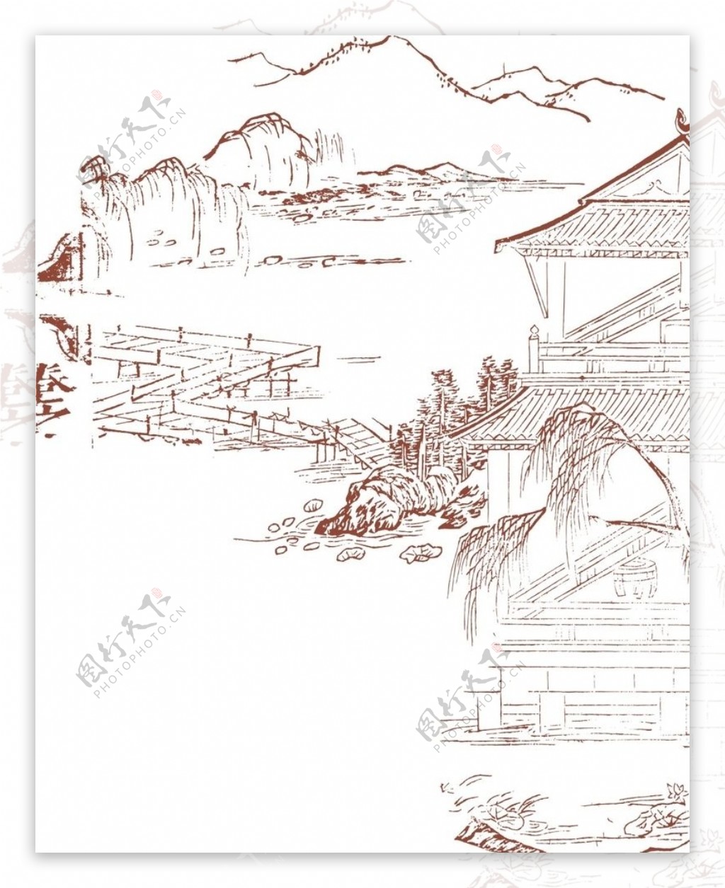 中国山水画传统图素描山