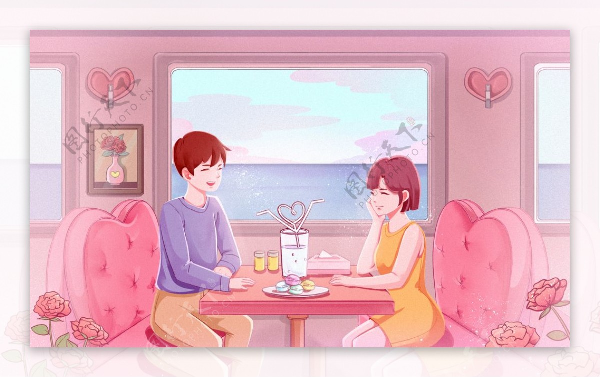 情侣人物插画卡通背景素材
