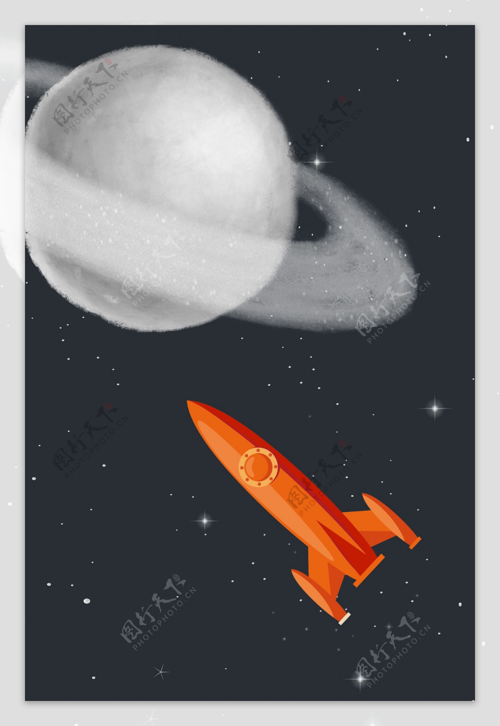 新中式火箭土星宇宙装饰画