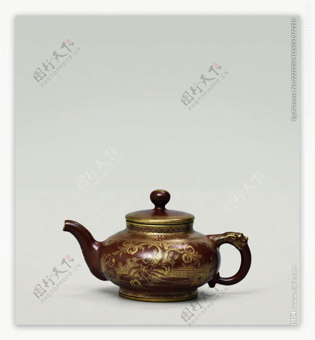 酱釉描金茶壶
