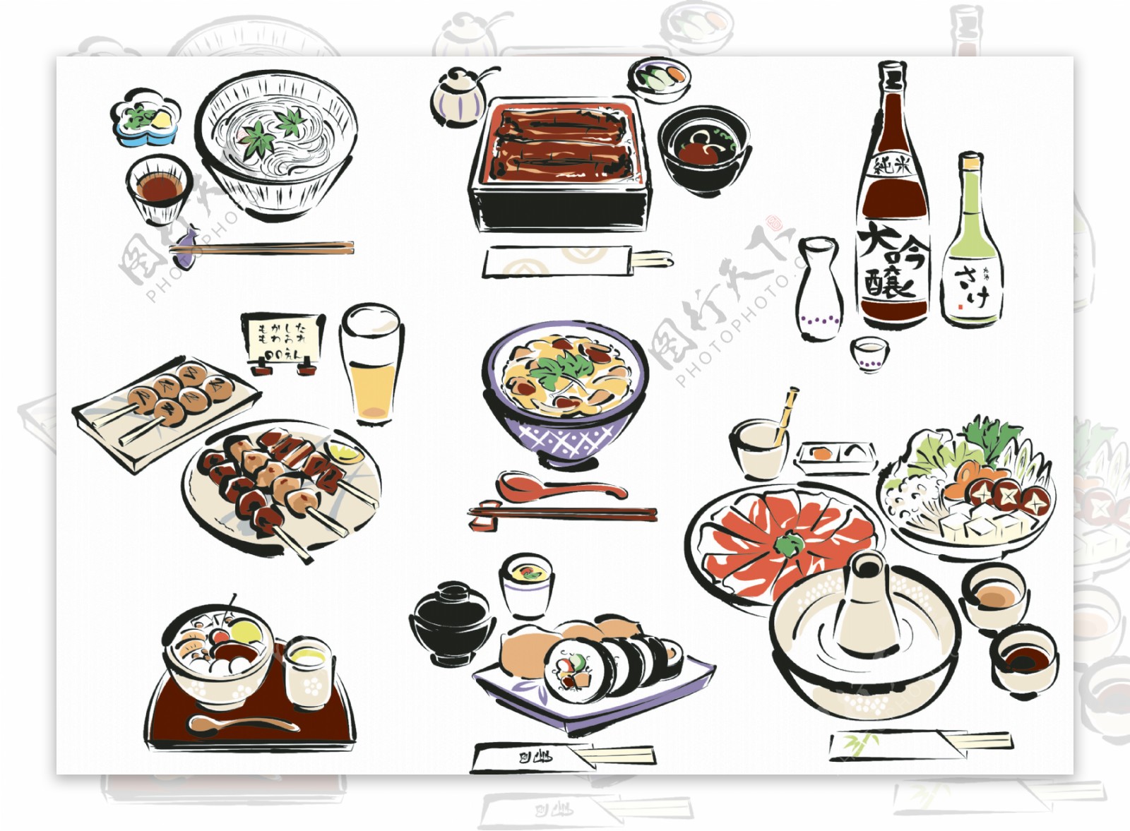 日式料理插画卡通美食墙装饰素材