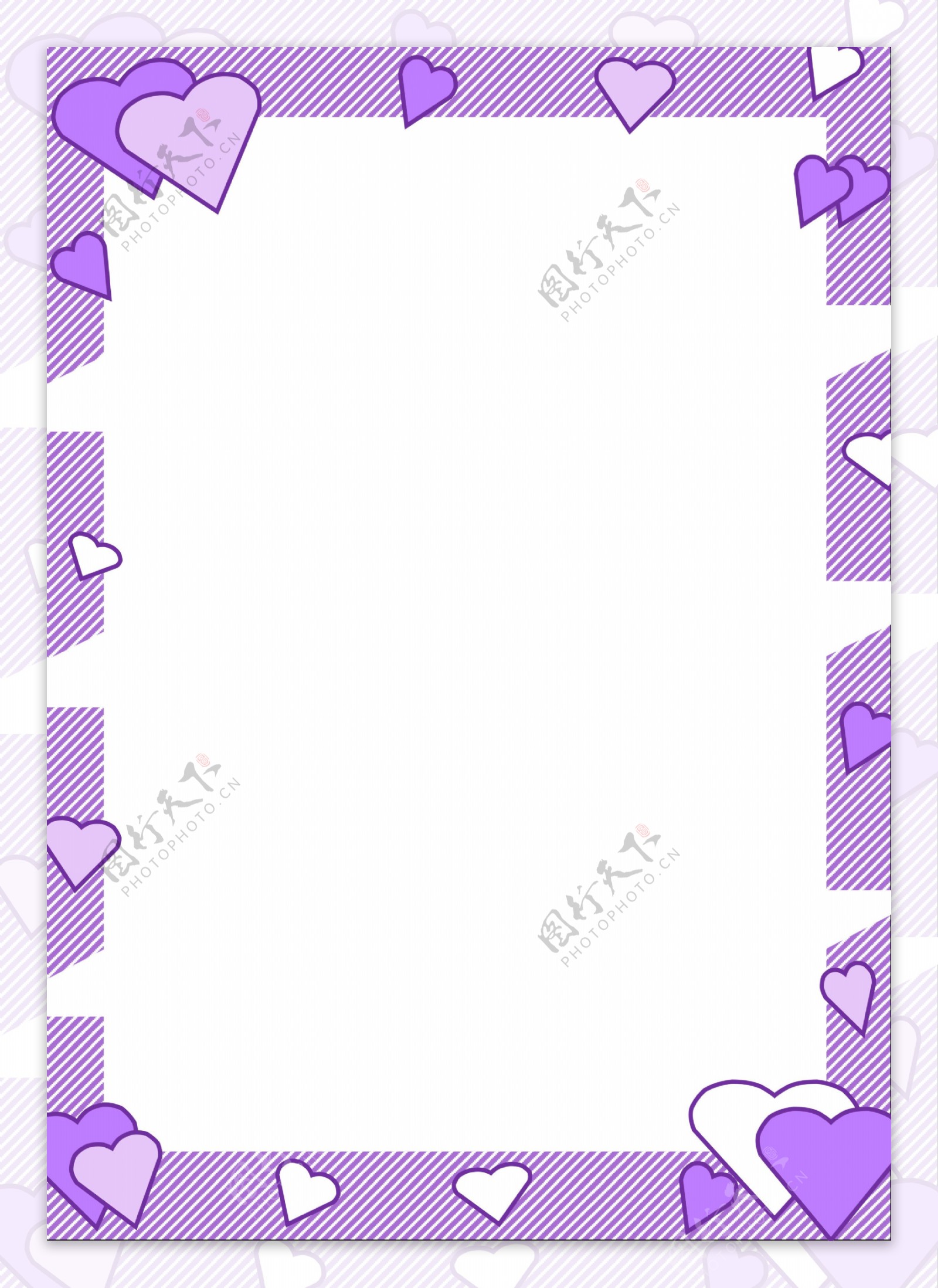 紫色条纹爱心不规则几何边框背景