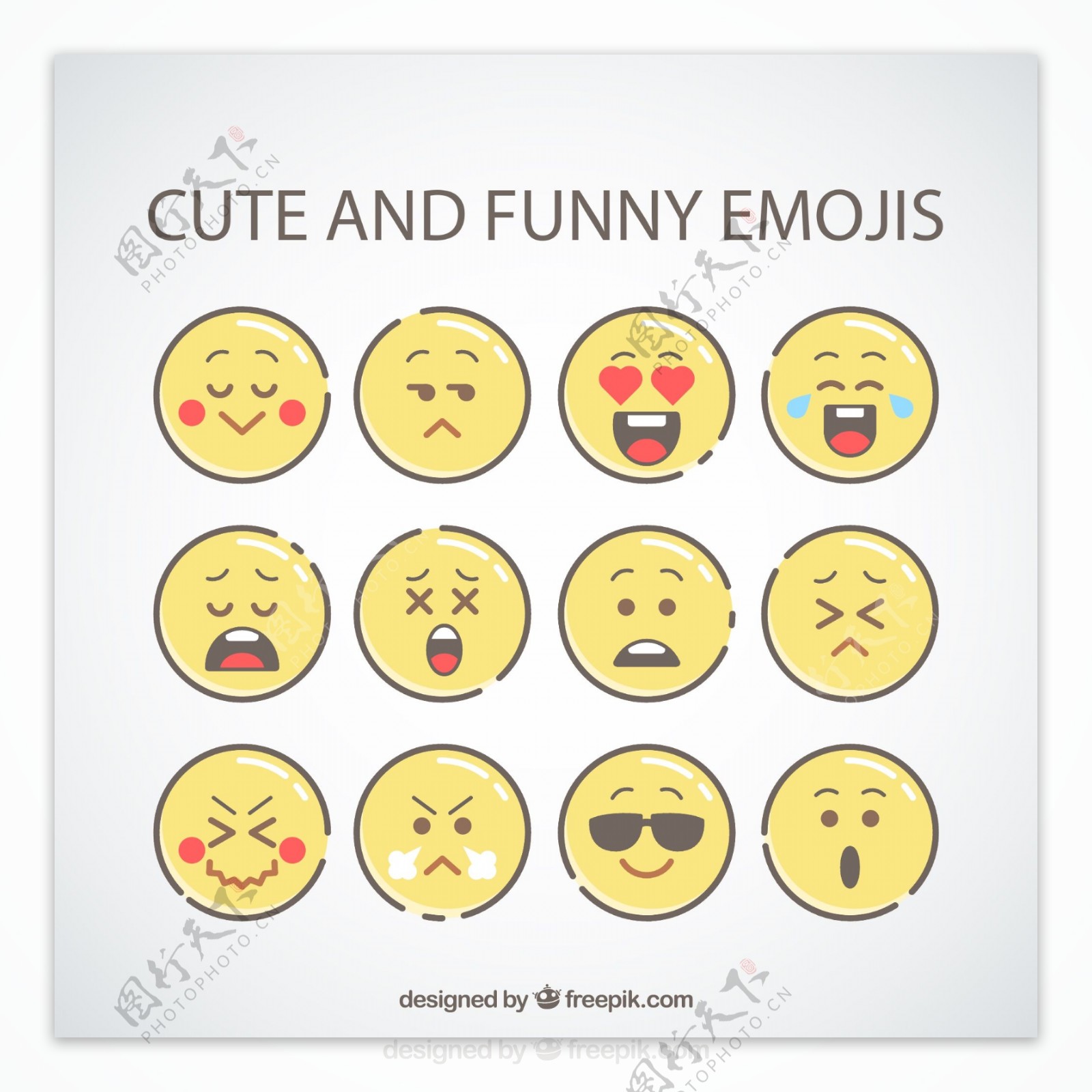 30个Emoji圆脸表情矢量图标 30 Emoji face Icons – 设计小咖